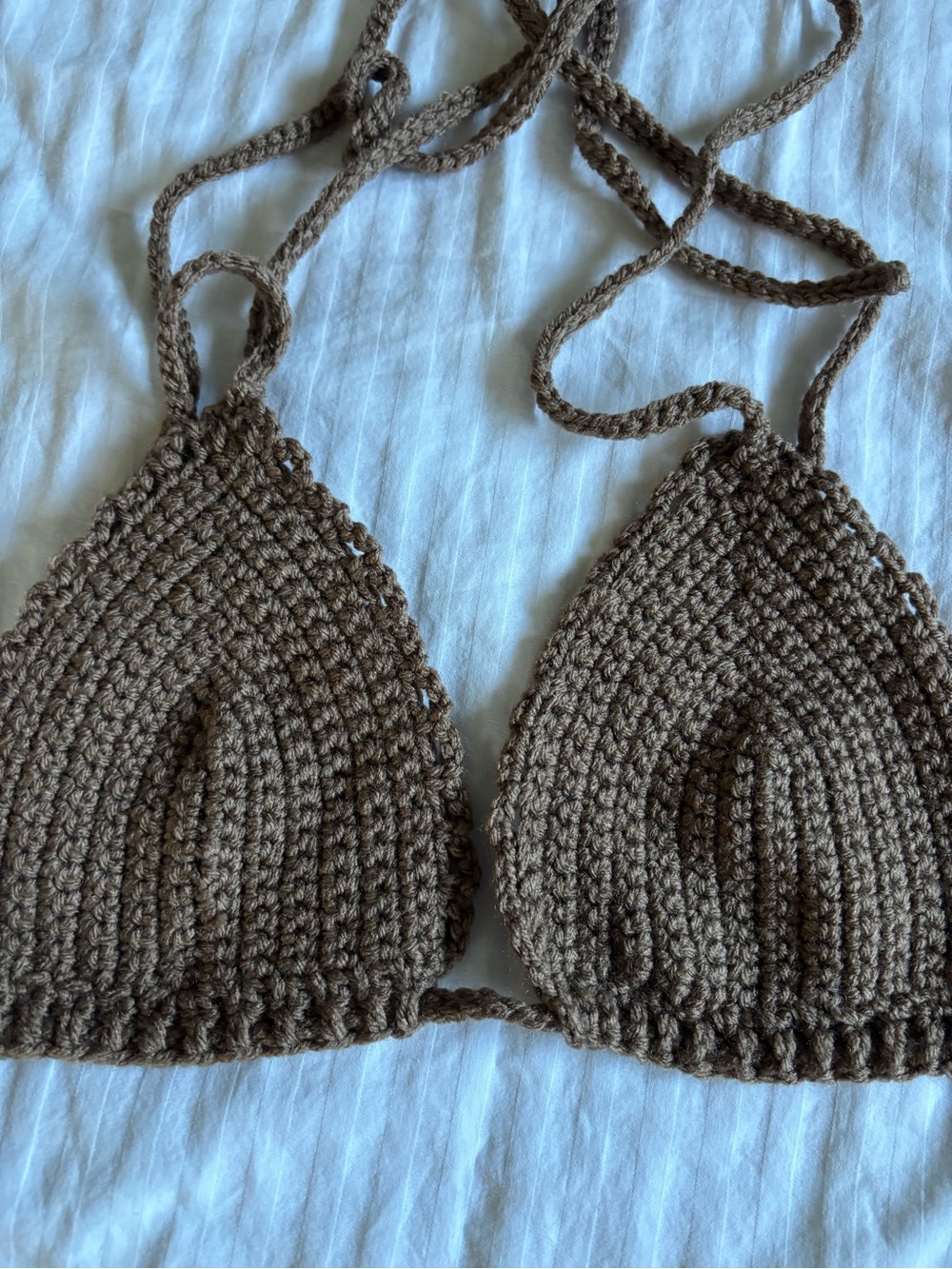 Handmade Brown Crochet Triangle Bikini Top